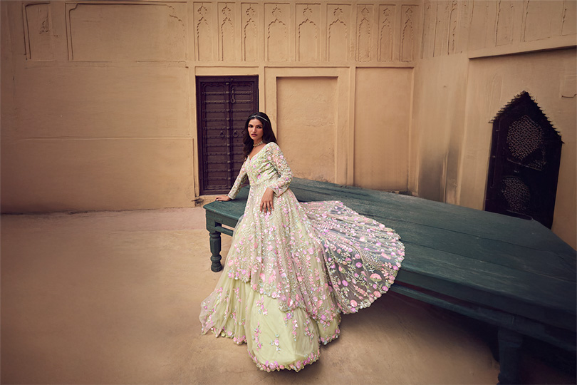  PISTA GREEN JACKET  BRIDAL LEHENGA