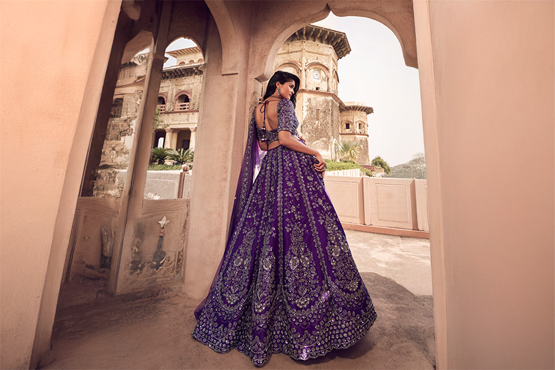 Purple Raw SIlk Bridal Lehenga