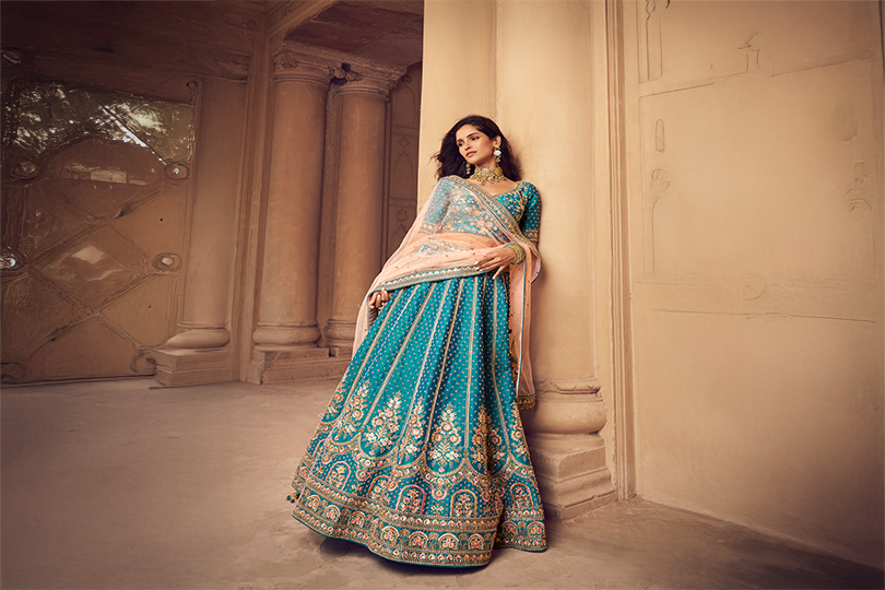 TURQUOISE BLUE BRIDAL LEHENGA